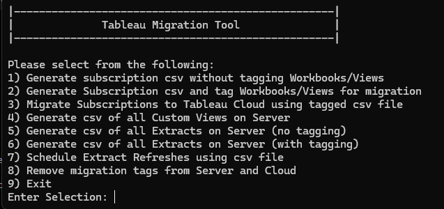 CoEnterprise Tableau Migration Tool command-line interface